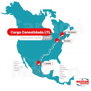 LTL Consolidado ruta Montreal Toronto Laredo Mexico Mexicom Logistics