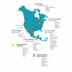 Mapa sobre el transporte terrestre de carga a través de Norteamérica