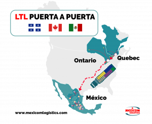 Transporte consolidado Puerta a Puerta Quebec Ontario Mexico Mexicom Logistics