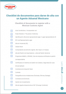 Image document checklist register with a mexican customs agent