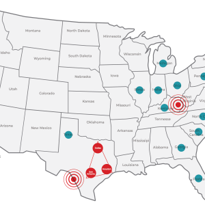 USA map locations for freight transportation and warehouses
